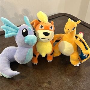 Pokémon Dratini, Charizard, Growlithe Plush Toy Set - Blue, Orange, Yellow